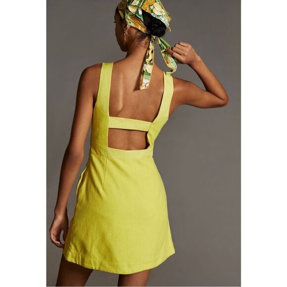 NEW Anthropologie Maeve Chartreuse Sleeveless Scoop-Neck Lined Mini Dress Size 6 - Picture 3 of 5